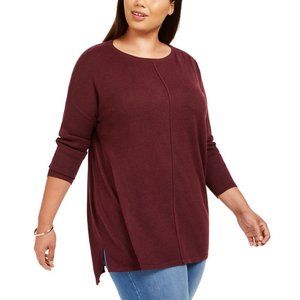 Style&Co Women Plus Boatneck Long Sleeve Seamed Tunic Pullover Sweater Berry Jam